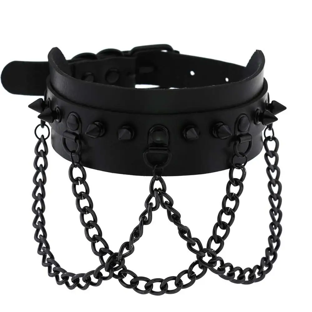 Kpop Harsuku Shackle Collar Gothic Mens Necklaces Dark Rivet Spikes Leather Black  Chokers for Women Stripper Neck Goth Jewelry - AliExpress