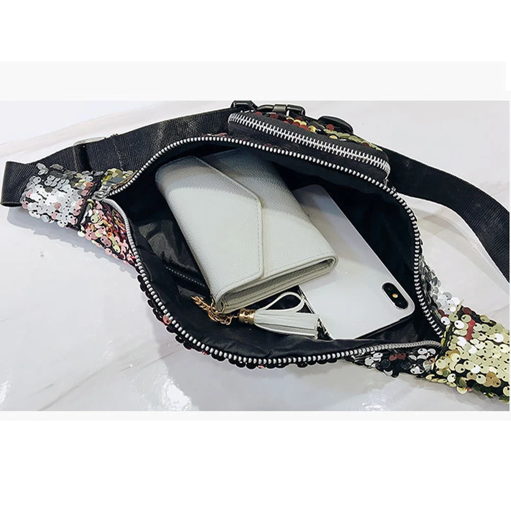 Women Colorful Sequin Fanny Pack Waist Chest Pouch Shoulder Messenger Belt Bag