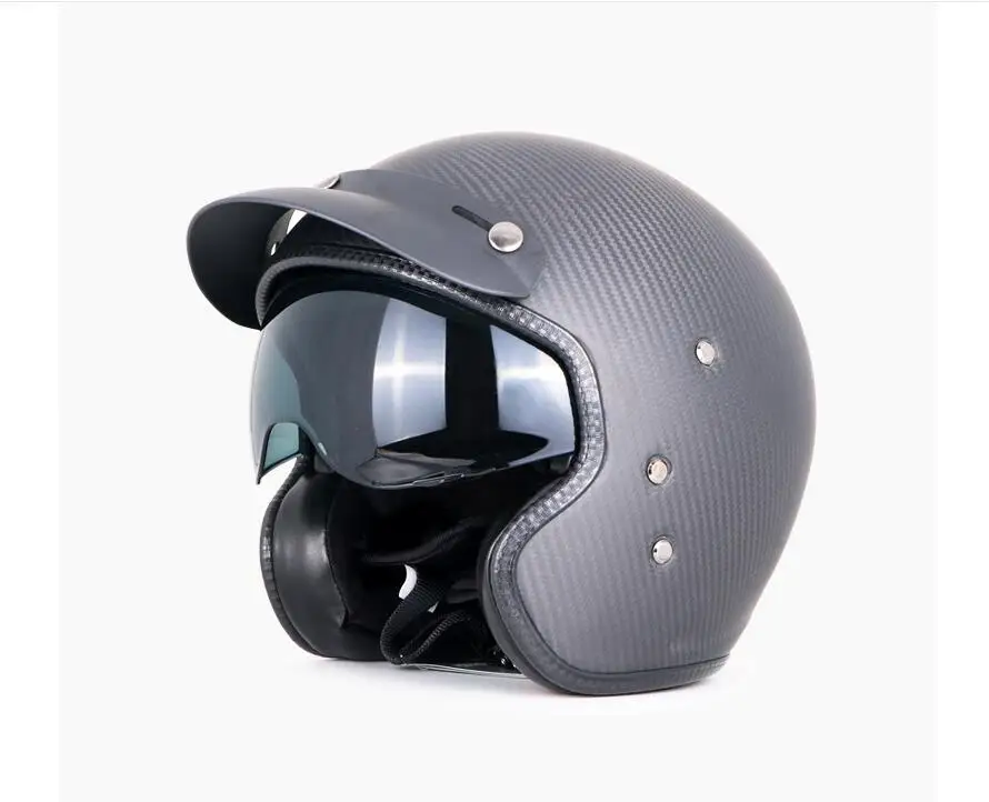 Высокое качество, углеродное волокно, мотоциклетный солнцезащитный внутренний объектив, зимний, теплый, индивидуальный, легкий, половина покрытия, Ретро шлем 3/4 - Цвет: Matte 3K