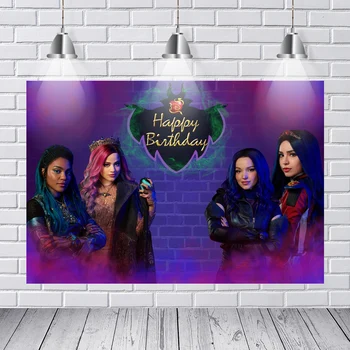 

Purple Brick Wall Descendants Theme Backdrops Girls Birthday Party Photography Backgrounds for Photo Studio 7x5FT Vinyl