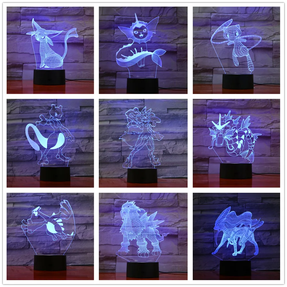 Светодиодная 3d-лампа Pokemon Umbreon Mewtwo 7 цветов ночник сенсорный Usb стол Lampe Pikachu