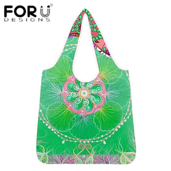 

FORUDESIGNS Hot Eco Storage Handbag Bohemian Tie dye Floral Foldable Shopping Bags Reusable Folding Grocery Cloth Large Bag