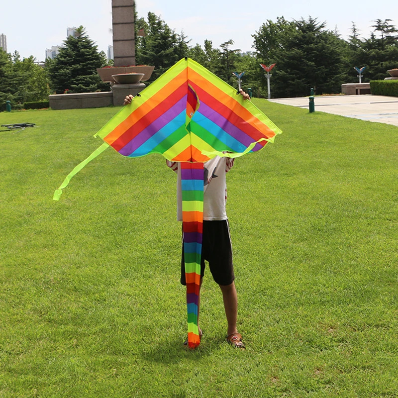 

Rainbow Long Tail Nylon Kite Ripstops Easy Fly 30M Handle Line Board String Reel Children Wholesale Toy For Kids Kitesurf Eagle