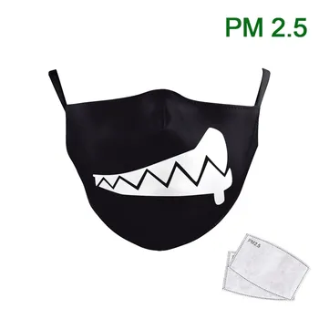 

Face Masks Fabric Black Series Mask Washable Kids Sharp Teeth Mouth Muffle Reusable Filters Outdoor Protective Haze Pollution