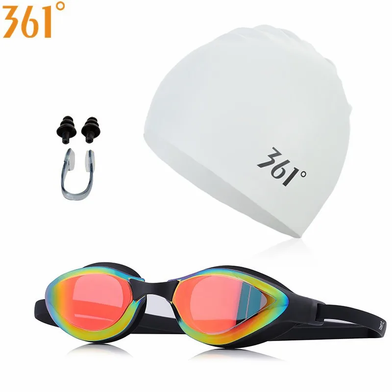 361 профессиональные очки для плавания для взрослых бассейн тонированные разноцветные очки для плавания силиконовая шапочка для плавания мужские и женские очки для плавания с защитой от ультрафиолета ming Goggle - Цвет: SLY196033-2  white