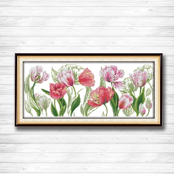 

The spring tulips scenery diy decor painting counted printed on canvas DMC 11CT 14CT kits Cross Stitch embroidery needlework Set