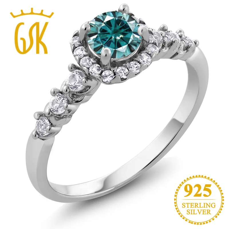 GEMSTONEKING 925 пробы серебряное кольцо голубое созданное из моиссанита и сапфиром 0.50ct