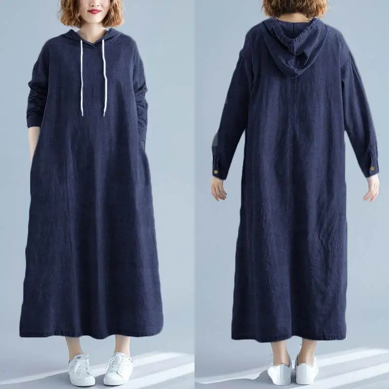 Women Hoodies Dress Sweatshirts Long Sleeve Hoodies Pockets Dresses ZANZEA Hoody Pullovers Dress Femme Casual Long Maxi Vestidos