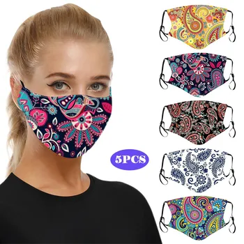 

Mascarilla 5pcs Face Mask Fashion Adult Reusable Washable Mouth Mask Flower Print Safe Protection Face Mask Mouth Caps Washable