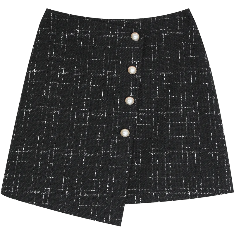 Jazz Black ELFSACK, разноцветная, в клетку, с одной пуговицей, с жемчугом, нестандартная юбка для женщин, зима, новинка, с оборками, на каждый день, для офиса, для девушек, юбки на каждый день - Color: Jazz Black