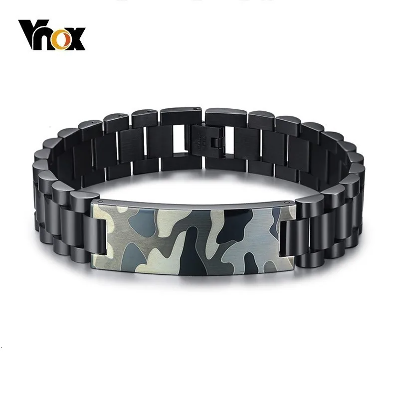 Vnox черный камуфляж массивные браслеты для мужчин нержавеющая сталь звено цепи поле открытый стиль Жесткий человек Pulseira