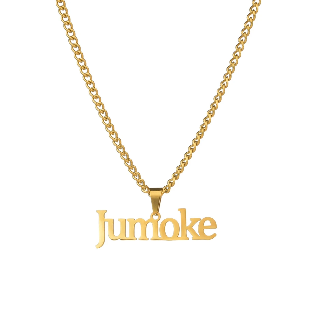 Atoztide Customized Name Necklace Pendant Gold Color Personalized Stainless Steel 4mm Side Thick Chain Jewelry for Women Gifts