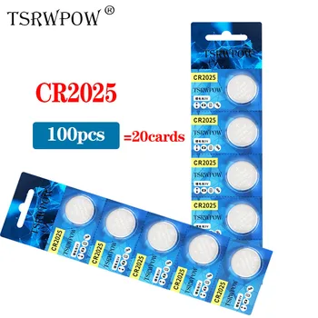 

TSRWPOW 100pcs/20packs CR2025 Button Cell Coin Batteries DL2025 BR2025 2025 KCR2025 L12 For Watch Computer Electronic CR2025