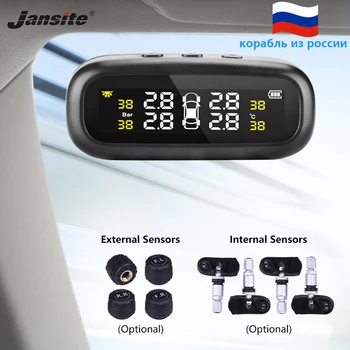 

Jansite TPMS Car Tire Pressure Alarm Monitor System Display Solar charge pressure control Warning with 4 sensors PSI LCD Display