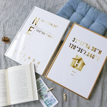 

Real gold foil GPS Custom Coordinates sign Print framed Latitude and longitude poster of Personalized Wedding map gift for her