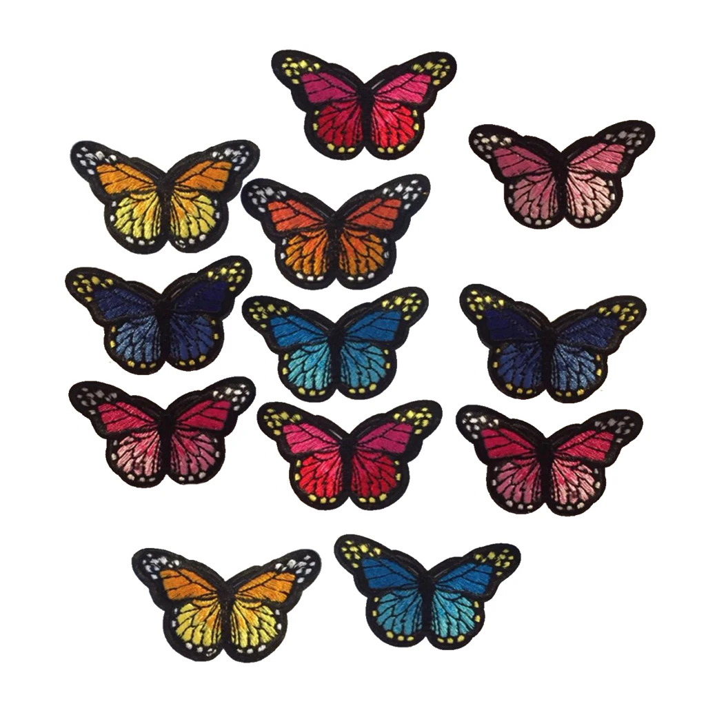 12Pcs Butterfly Iron on Sew on Patches Embroidery Applique Patches for Jeans, Jackets, Clothing, Bags and so on