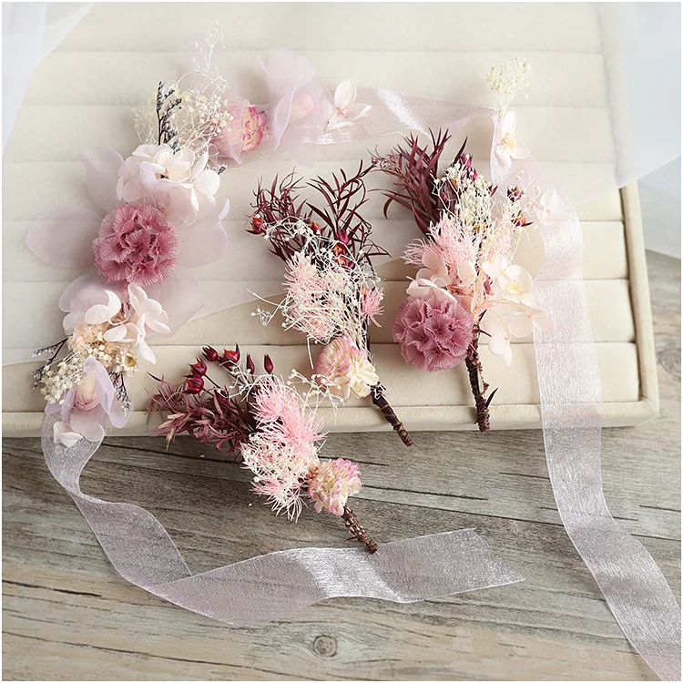 Свадебный головной убор невесты с цветком, заколка для волос, красивая розовая лента для волос, аксессуары для волос невесты