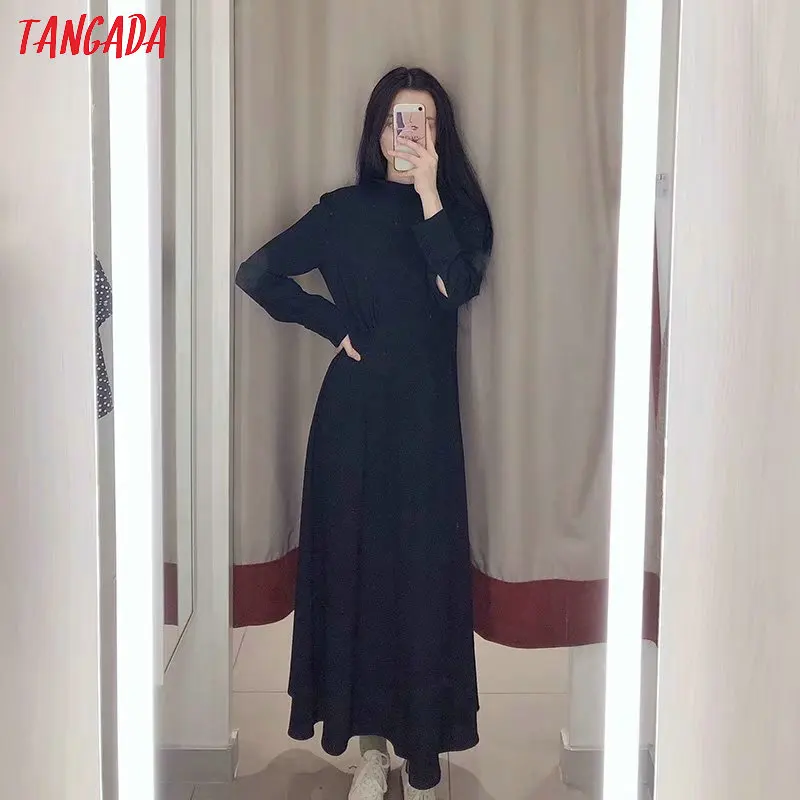 Tangada, женское элегантное черное платье миди, с молнией сзади, с высоким воротом, с длинным рукавом, винтажный стиль, для офиса, для леди, для работы, платье, vestidos 4M135