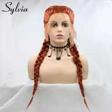 Sylvia плетеные кружевные передние парики для женщин Cooper красные синтетические двойные плетеные парики с детскими волосами средний пробор длинный парик для косплея