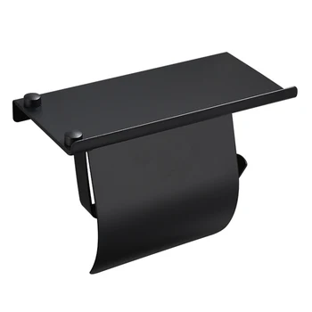 

Hardware Splash-proof Baffle With Shelf Storage Organizer Rustproof Black Toilet Paper Holder Wall Mounted Home Kitchen