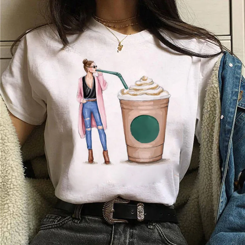 Fashion Women T Shirt Coffee Time and Girl Printed T Shirt Female Summer Casual Tops Tee 90s Girls Harajuku Cute Women T-shirts sport t shirt