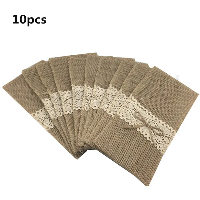10pcs Natural Jute Burlap Cutlery Holders Packaging Fork and Knife for Wedding , Party Decoration 11*21cm   AA8016 2