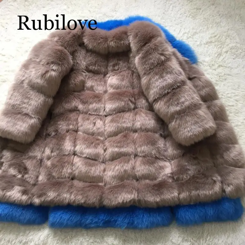 Пальто из лисьего меха с круглым вырезом и отстегивающимся рукавом, длинная теплая зимняя модная женская куртка из искусственного лисьего меха