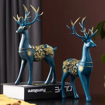 

European Style Light Luxury Resin Deer Pair Crafts Ornament Northern European-Style Model Room Entrance Wine Cabinet Decoration
