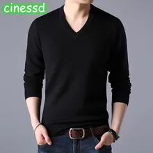 Cinessd высококачественный подлинный шерстяной свитер из овечьей шерсти, толстая одежда высокого класса с v-образным вырезом, теплая рубашка, мужская одежда