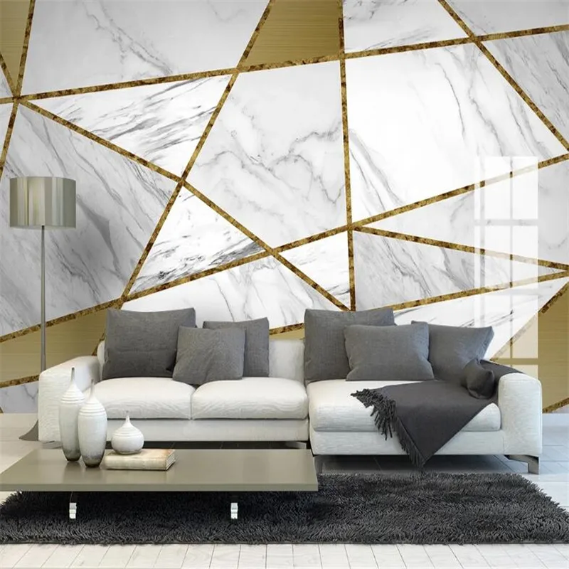 Large 3D wallpaper mural custom light luxury geometric marble jazz white living room TV background wallpaper mural
