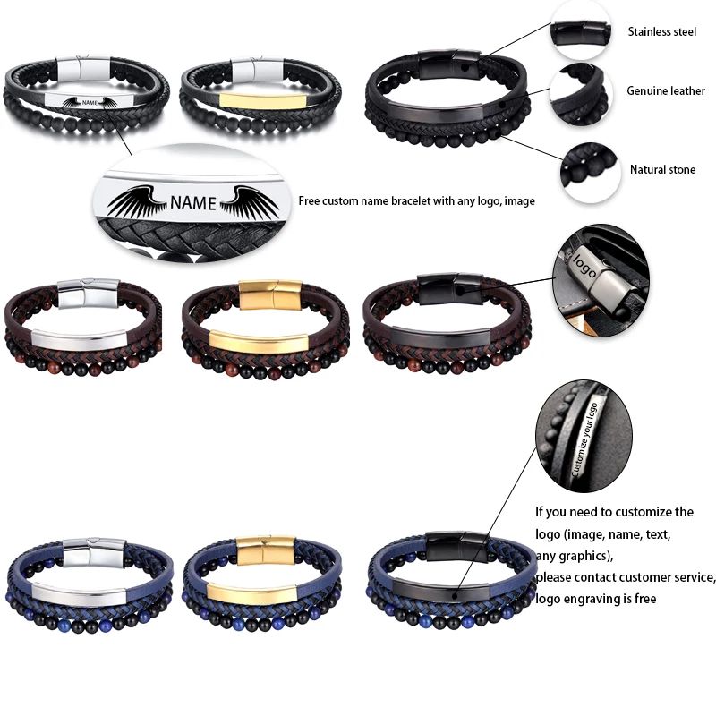 2020 Bohemian Charm Bracelet Bangle Leather Beaded Mens Chakra Tiger Eye Bracelet For Men Women Stainless Accessories Braclet - Image 5