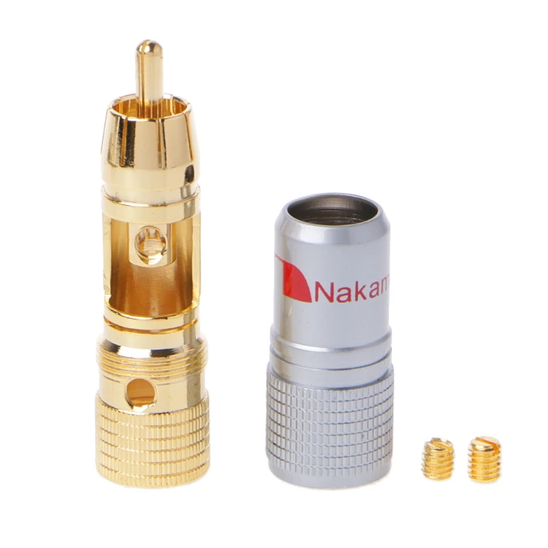 

4 Pcs Gold Plated RCA Plug Locking Non Solder Plugs Connector Tail Hole 10MM