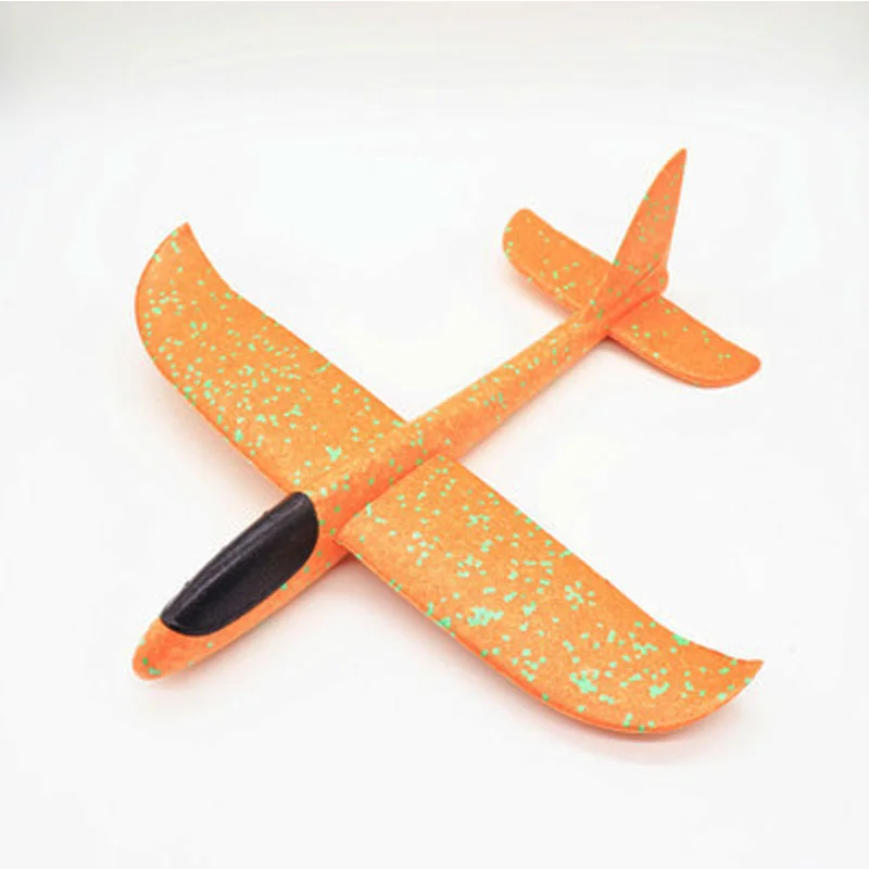 35 см детские игрушки «сделай сам» ручной бросок летающий самолет s пена модель аэроплана вечерние светится в темноте Летающий Plane Самолет игрушки для детей - Цвет: 35cm No Lamp Orange