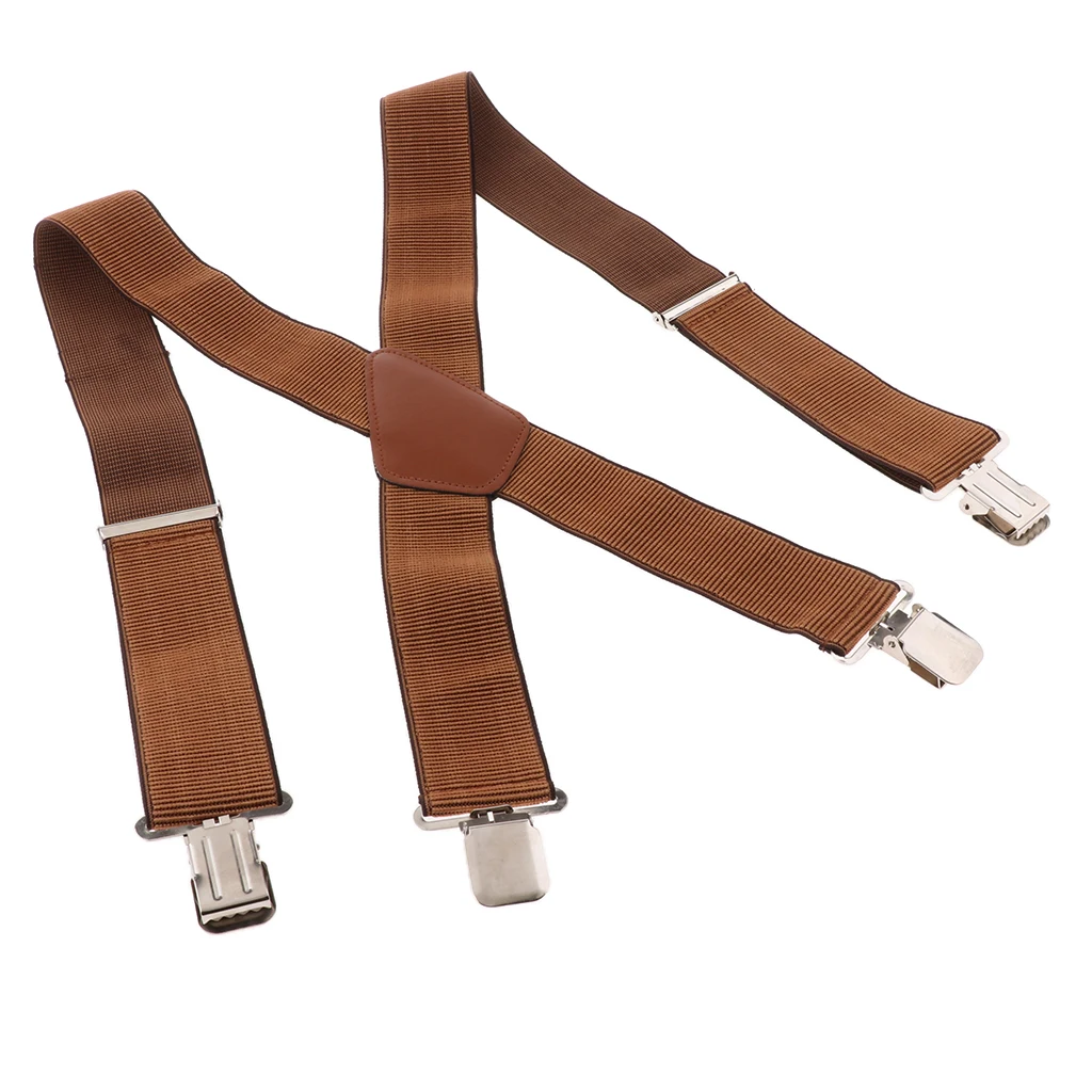 Mens Suspenders X Style with Strong Clips, Adjustable One Size Fits All Heavy Duty Braces Brown