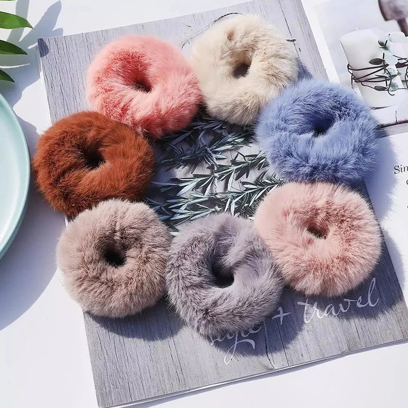 

Girls Ponytai Holder Hair Rope Rubber Band Soft Faux Fur Hair Scrunchie New Warm Elastic Hair Band Headwear Hair Accessories