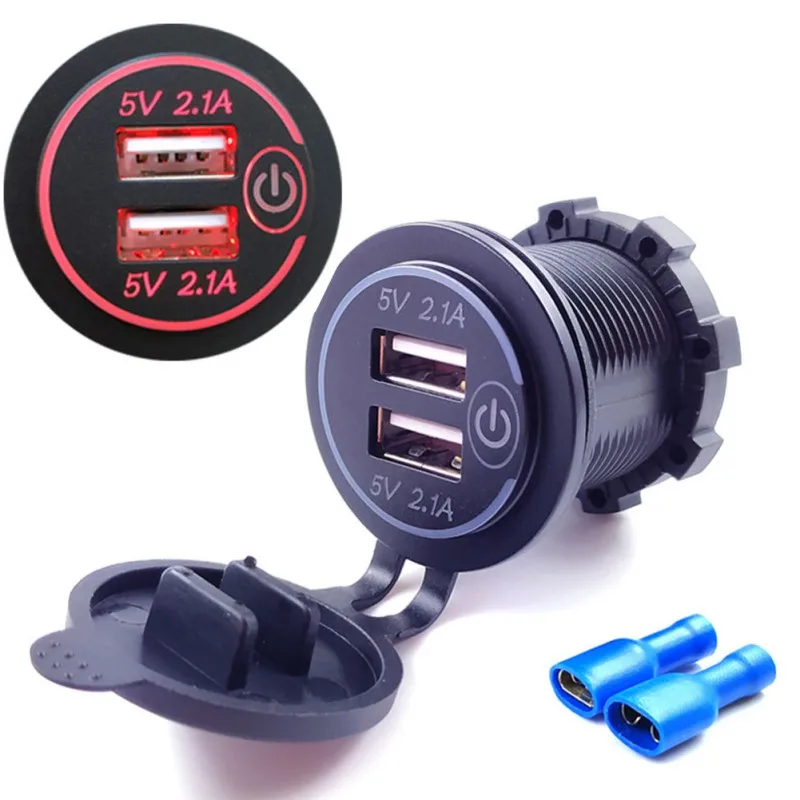 

USB 2.1A LED 12V 24V Dual Car Charger Adapter With Power Switch Touch Off Switch For Car Marine Boat Truck Motorcycle