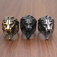 Punk 316L Stainless Steel Silver Color Gold Black Plated King Lion Head Ring Jewelry 1