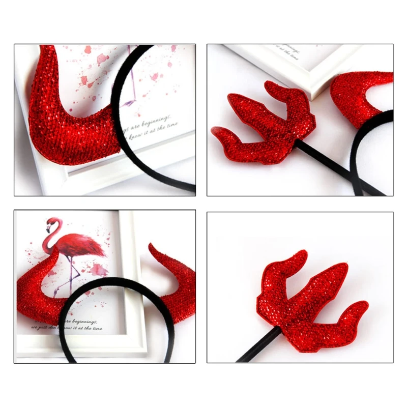 1 Set Devil Cow Horns Headband Hairpin Toy Headwear Fancy Dress Accessories for Halloween Masquerade Party Decoration Props