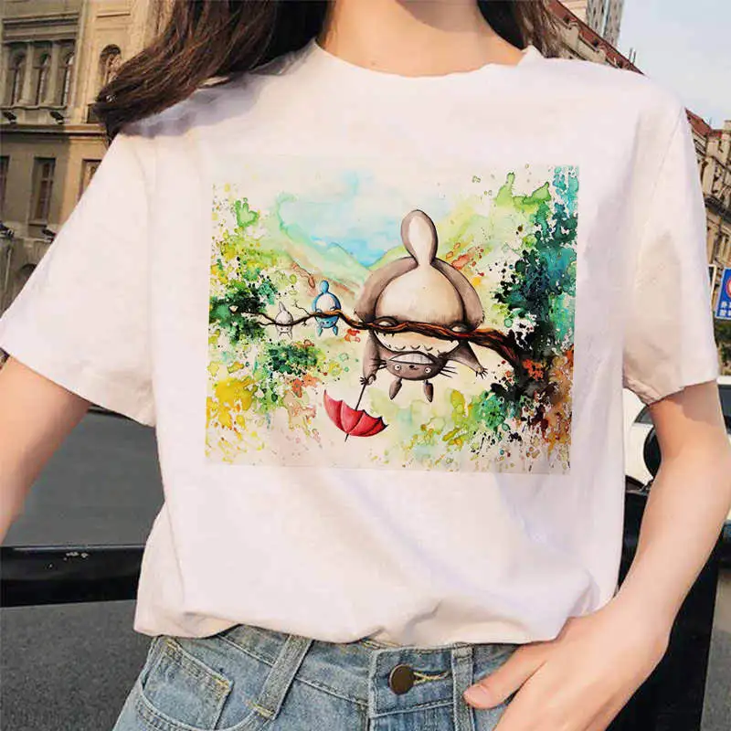 white 90s Харадзюку Тоторо Унесенные призраками студия Ghibli femme Футболка японская женская ulzzang футболка аниме Хаяо Миядзаки женская футболка - Color: white