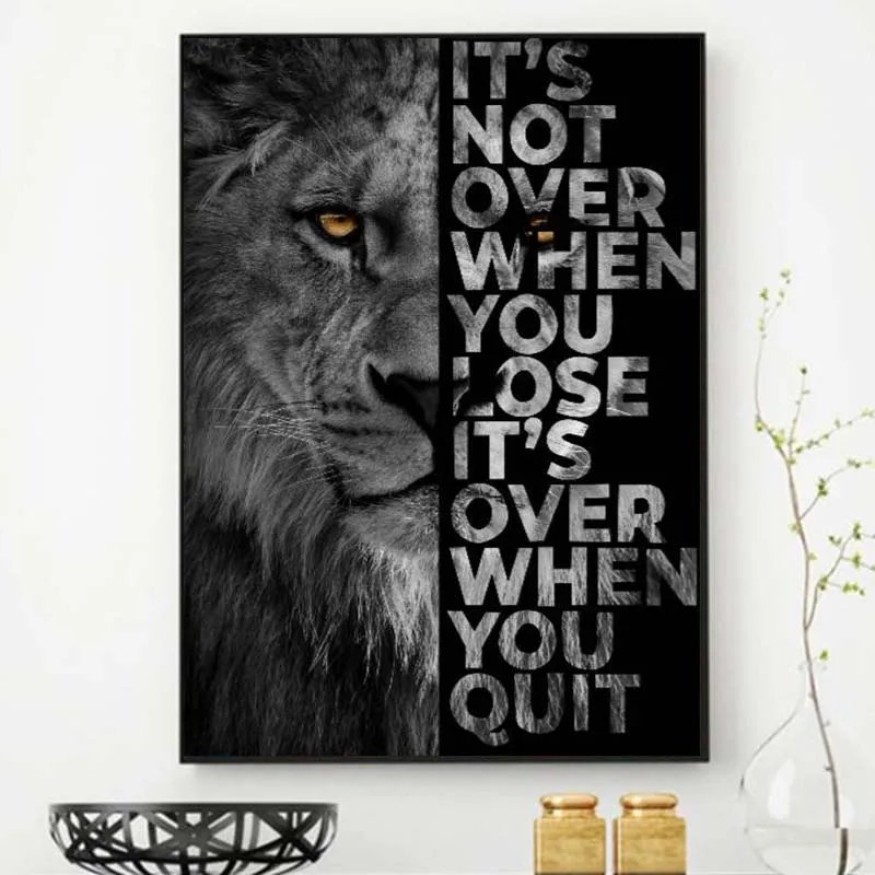 

Black Lion with Inspirational Words Wall Canvas Art Painting Posters And Prints on Canvas Art Picture for Living Room Home Decor