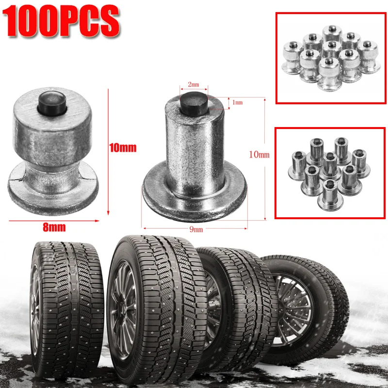 100Pc Car Tires Studs Screw Winter Wheel Lugs Snow Spikes Wheel Tyre Snow Chains Studs 8x10/9x10mm For Shoes ATV Motorcycle Tire