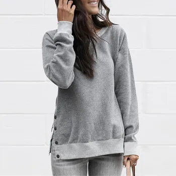 

2019 Winter Sweatshirt Women Button O Neck Tops Blouse Plus Size Long Sleeve Pullover Sweatshirt Woman Clothes sudadera mujer