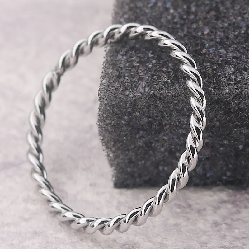 Ramos 2MM Knuckle Rope Twist Ring Stainless Steel Wedding Band for Women Girls Stacking Jewelry