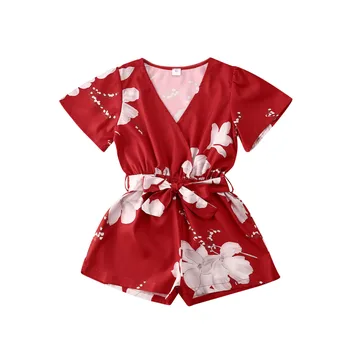 

1-6Y Toddler Baby Kid Girls Jumpsuit Flower V Neck Bow Rompers Summer Beach Holiday Costumes For Chidlren Girl