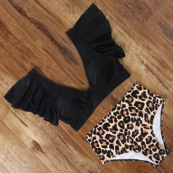 

High Waist Bikini 2020 Ruffle Swimsuit Women Sexy V Neck Bikini Women Animal Printed Swimwear Leopard Floral Push Up Biquini