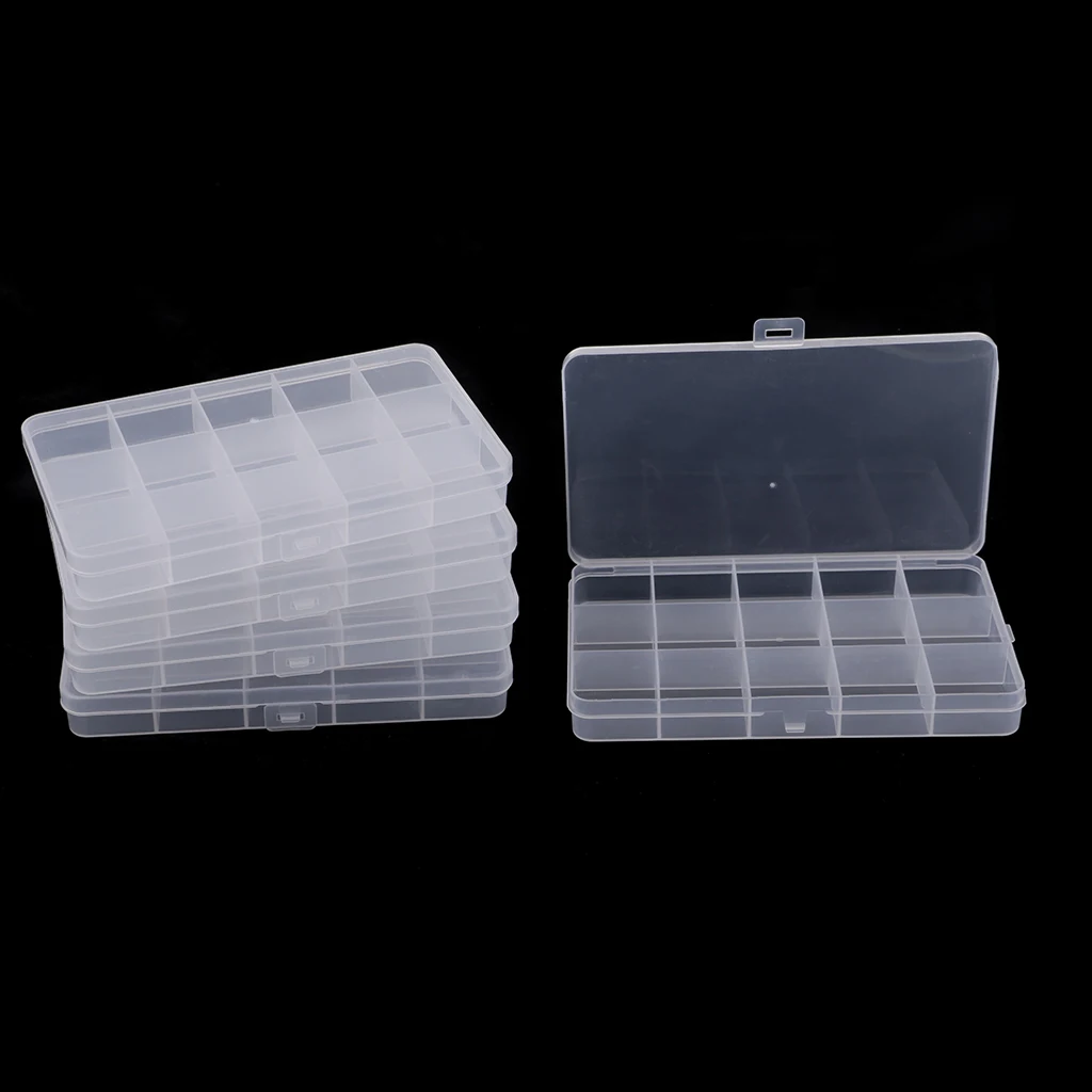 5Packs 15 Grids Clear Small Parts Storage Box Beads Container Organizer Case