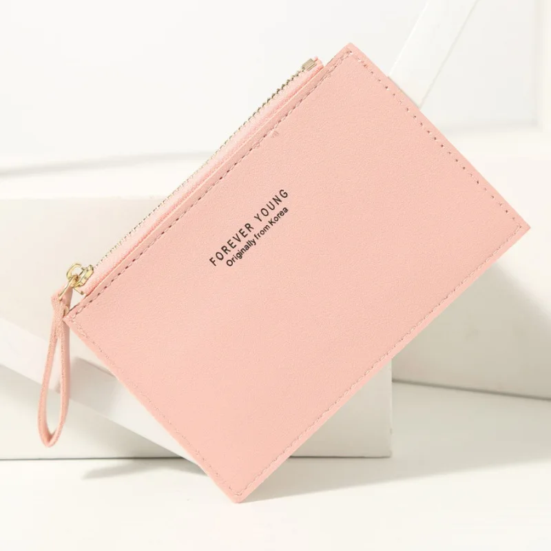 Card Holder Men and women ID card holder PU zipper small coin purse credit card holder solid color business case