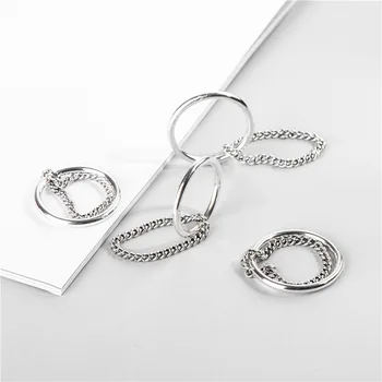 

Sodrov S925 sterling silver Korean chain double loop winding ring Fashion temperament personality cold wind ring
