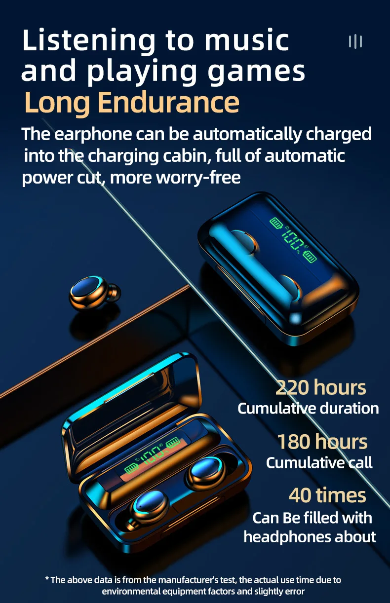 F9 Wireless Bluetooth 5 0 Earphone Stereo Bass TWS Earbuds In Ear Sports Running Headset with Mic Smart Touch LED for iPhone