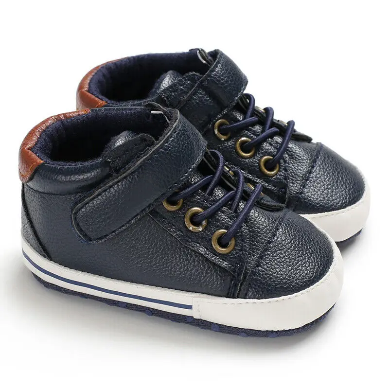 Новая мягкая детская обувь для маленьких мальчиков и девочек, кроссовки из искусственной кожи, противоскользящие кроссовки, детская обувь - Цвет: Navy blue